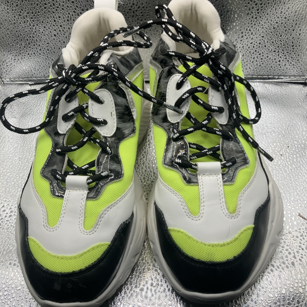STEVE MADDEN Sneakers US 7.5 Antonia White Neon Green Yellow Platform New Womens